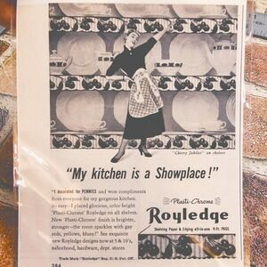 1950 Royledge My Kitchen Showplace Happy Housewife in Apron Orig Vtg PRINT AD